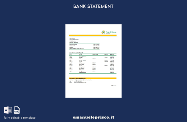 modello Excel di estratto conto bancario dei primi cittadini delle Barbados in s